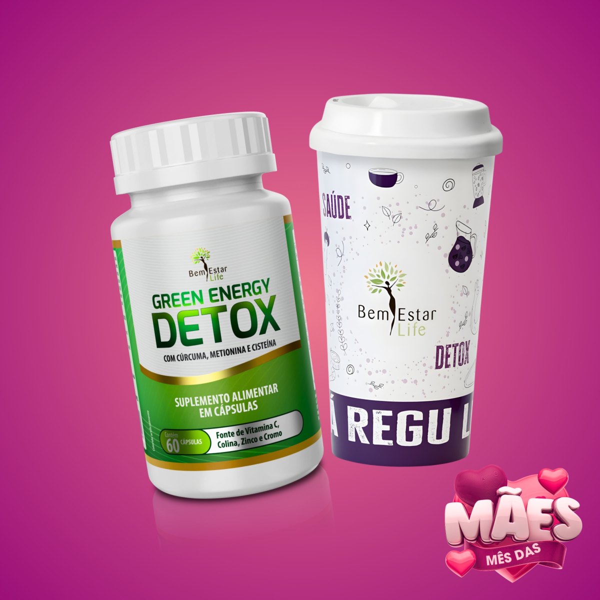 OFERTA MES DAS MAES - NA COMPRA DE GREEN ENERGY DETOX 60 CAPSULAS - BRINDE COPO ECOLOGICO COR ROXO DE 550 ML.