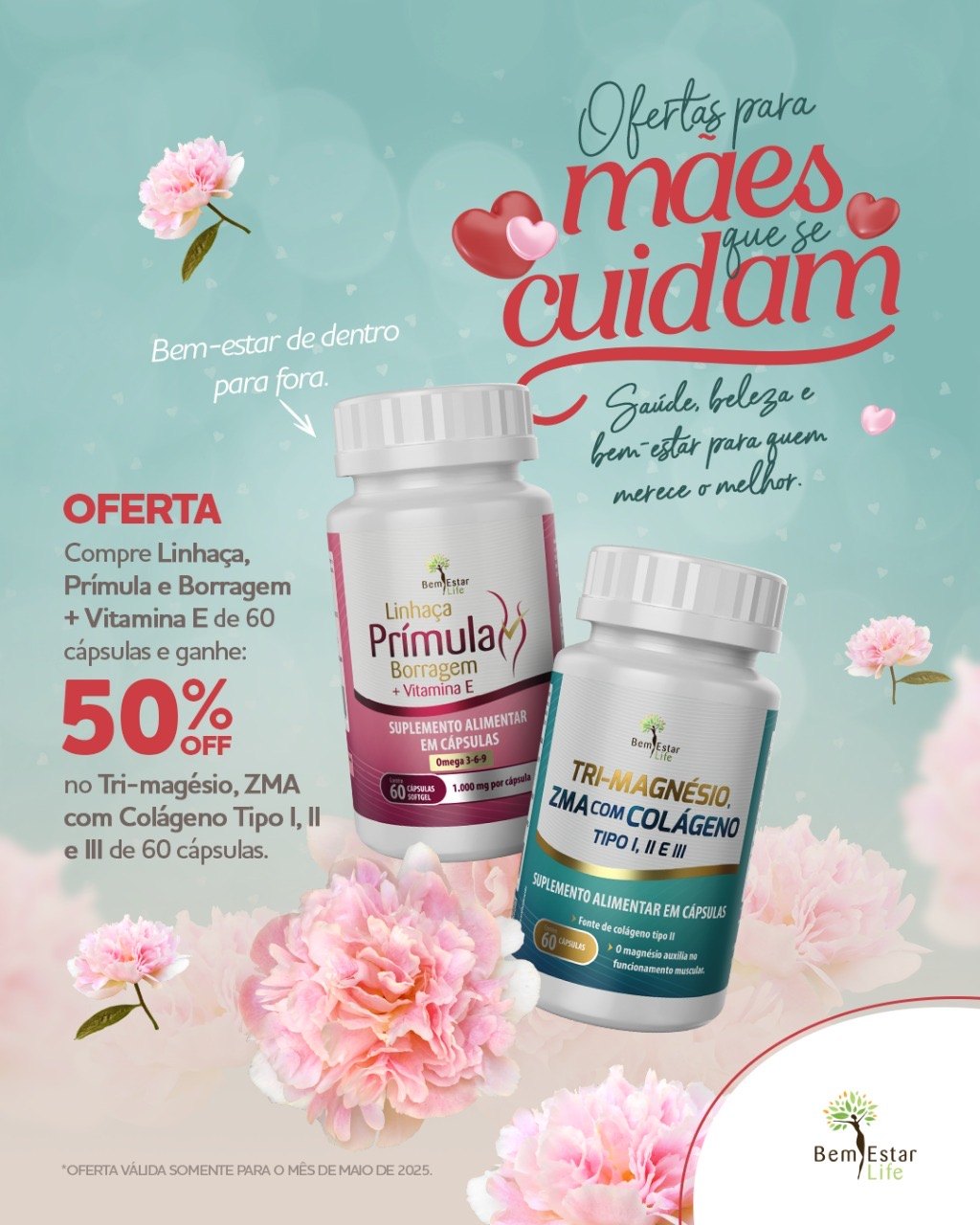 MÊS DAS MÃES COMPRA DE PRIMULA, BORRAGEM, 60 CAPS. - GANHA 50% DSCTO TRI-MAGNESIO COM COLAGENO 1.2 e 3