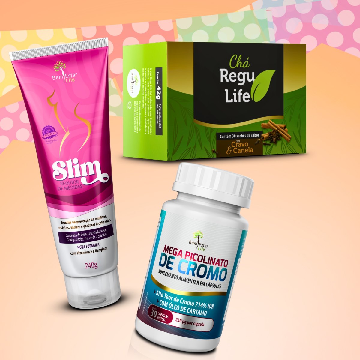SAO JOAO, NA COMPRA DE INIBIBOR - SLIM REDUTOR DE MEDIDAS 240 G + CHÁ REGU LIFE 30 SACHÊ CRAVO E CANELA - BRNDE MEGA PICOLINATO DE CROMO 30 CAPS.