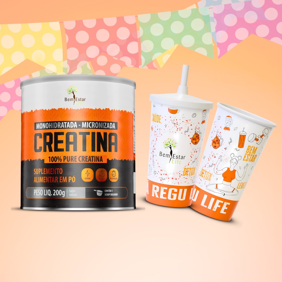SAO JOAO, NA COMPRA DE INIBIBOR - CREATINA MONOHIDRATADA MICRONIZADA - BRINDE COPO 550 ML COM CANUDO LARANJA